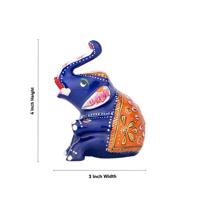 Elephant Statue - 4 x 3 Inches | Metal Elephant Sculpture/ Painted Elephant Idol for Home - Table Stand Accessories