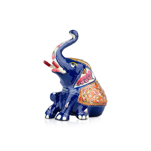 Elephant Statue - 5 x 4.5 Inches | Aluminium Sitting Elephant Sculpture/ Painted Elephant Idol for Home Decor - Table Stand Accessories
