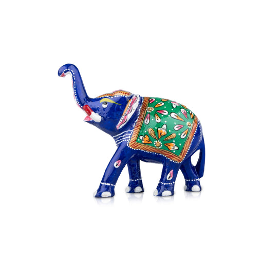 Elephant Statue - 3 x 4 Inches | Aluminium Trunk Up Elephant Sculpture/ Painted Elephant Idol for Home Decor - Table Stand Accessories