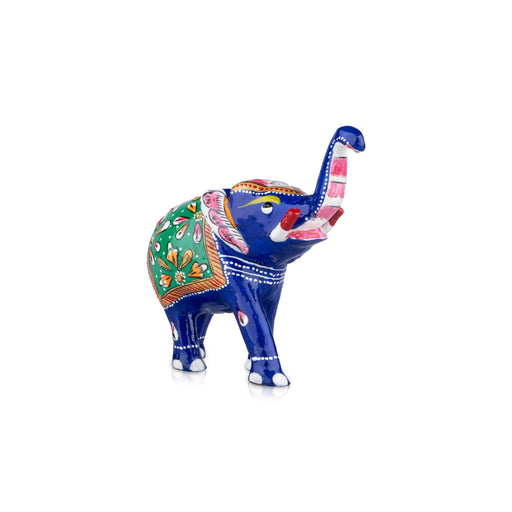Elephant Statue - 3 x 4 Inches | Aluminium Trunk Up Elephant Sculpture/ Painted Elephant Idol for Home Decor - Table Stand Accessories