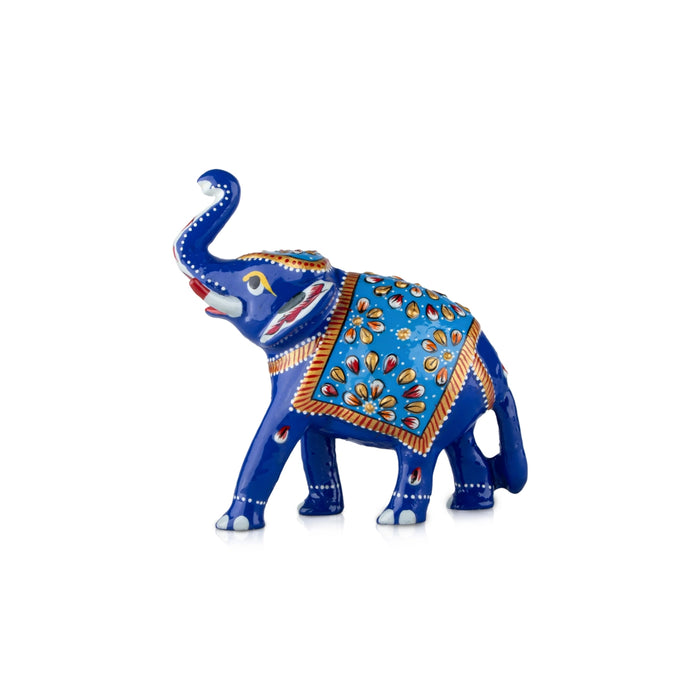 Elephant Statue - 4.5 x 4.5 Inches | Aluminium Trunk Up Elephant Sculpture/ Painted Elephant Idol for Home Decor - Table Stand Accessories