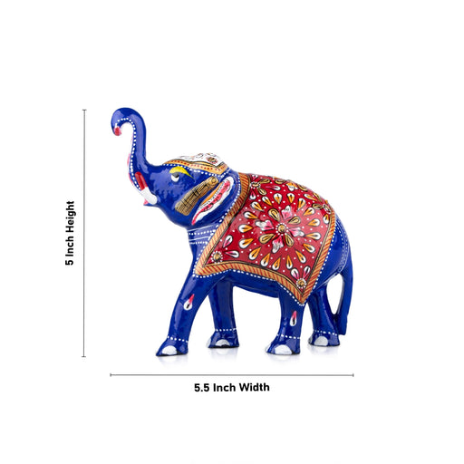 Elephant Statue - 5 x 5.5 Inches | Aluminium Trunk Up Elephant Sculpture/ Painted Elephant Idol for Home Decor - Table Stand Accessories