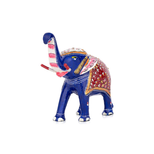 Elephant Statue - 6 x 6.5 Inches | Aluminium Trunk Up Elephant Sculpture/ Painted Elephant Idol for Home Decor - Table Stand Accessories