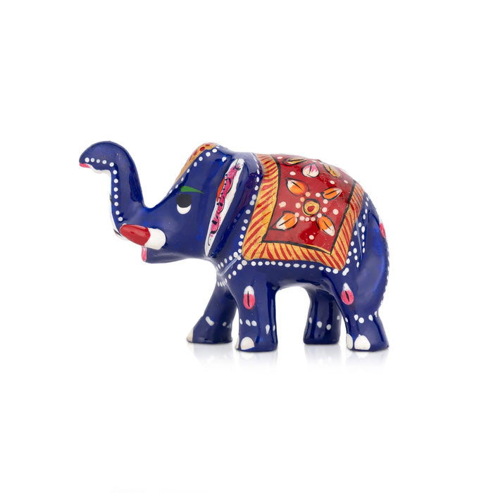 Elephant Statue - 1.5 x 2.5 Inches | Aluminium Trunk Up Elephant Sculpture/ Painted Elephant Idol for Home Decor - Table Stand Accessories