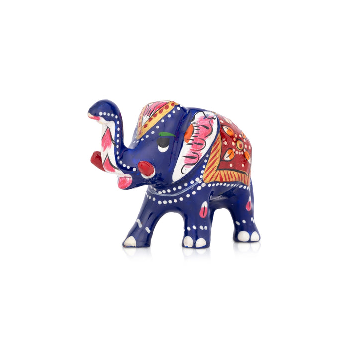 Elephant Statue - 1.5 x 2.5 Inches | Aluminium Trunk Up Elephant Sculpture/ Painted Elephant Idol for Home Decor - Table Stand Accessories