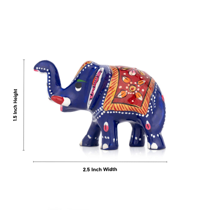 Elephant Statue - 1.5 x 2.5 Inches | Aluminium Trunk Up Elephant Sculpture/ Painted Elephant Idol for Home Decor - Table Stand Accessories