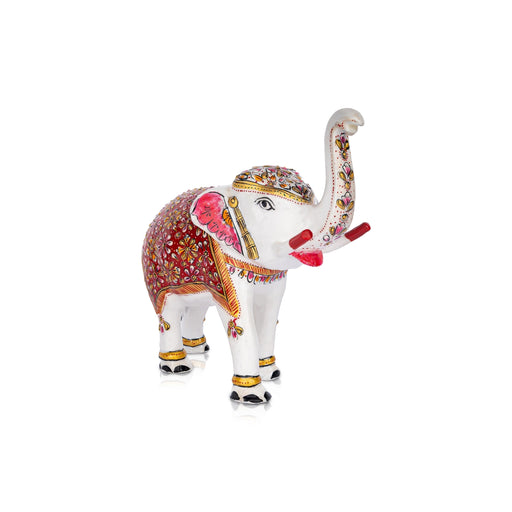 Elephant Statue - 8 x 10 Inches | Aluminium Trunk Up Elephant Sculpture/ Painted Elephant Idol for Home Decor - Table Stand Accessories