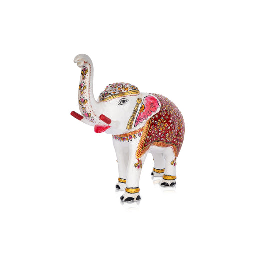 Elephant Statue - 8 x 10 Inches | Aluminium Trunk Up Elephant Sculpture/ Painted Elephant Idol for Home Decor - Table Stand Accessories