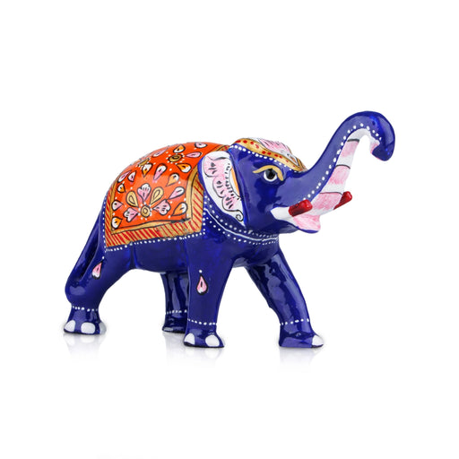Elephant Statue - 3.5 x 5.5 Inches | Aluminium Trunk Up Elephant Sculpture/ Painted Elephant Idol for Home Decor - Table Stand Accessories