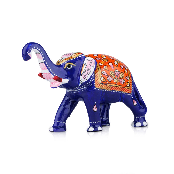 Elephant Statue - 3.5 x 5.5 Inches | Aluminium Trunk Up Elephant Sculpture/ Painted Elephant Idol for Home Decor - Table Stand Accessories