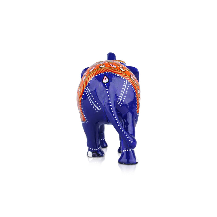 Elephant Statue - 3.5 x 5.5 Inches | Aluminium Trunk Up Elephant Sculpture/ Painted Elephant Idol for Home Decor - Table Stand Accessories