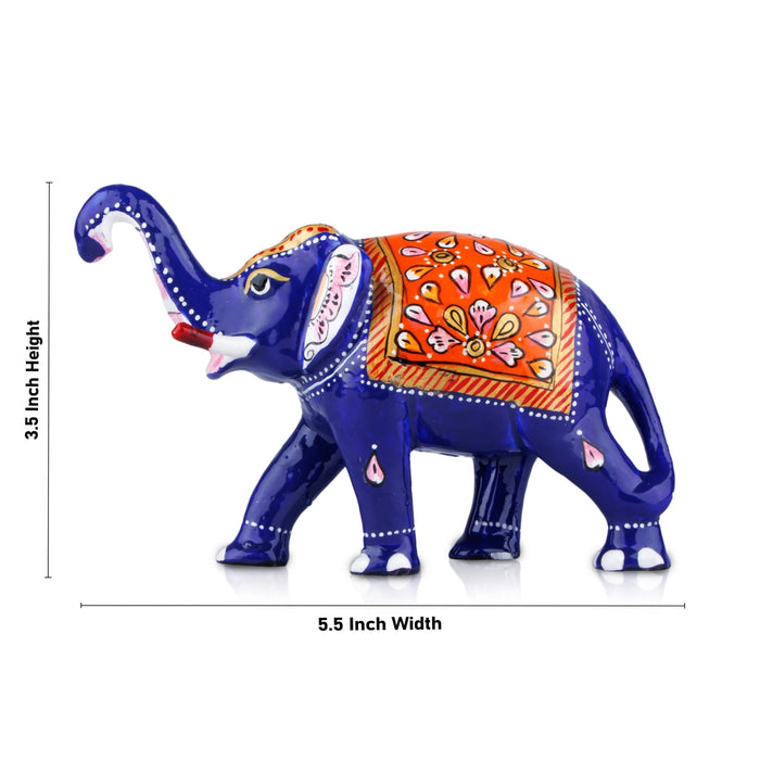 Elephant Statue - 3.5 x 5.5 Inches | Aluminium Trunk Up Elephant Sculpture/ Painted Elephant Idol for Home Decor - Table Stand Accessories