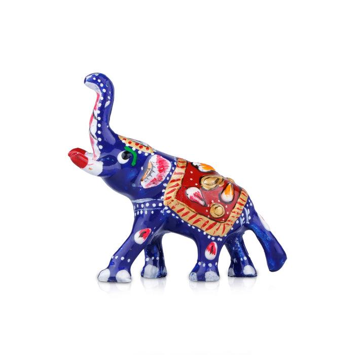 Elephant Statue - 1.5 x 2.5 Inches | Aluminium Airavat Elephant Sculpture/ Painted Elephant Idol for Home Decor - Table Stand Accessories