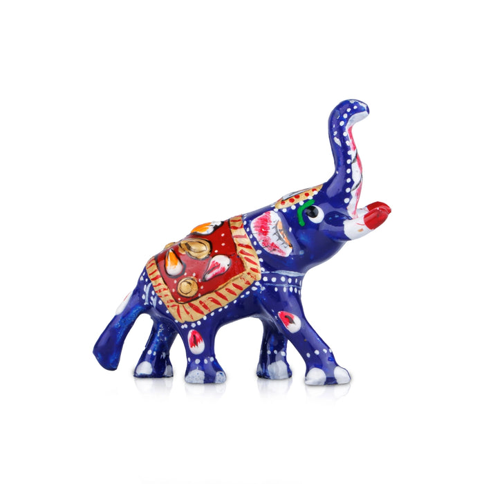 Elephant Statue - 1.5 x 2.5 Inches | Aluminium Airavat Elephant Sculpture/ Painted Elephant Idol for Home Decor - Table Stand Accessories