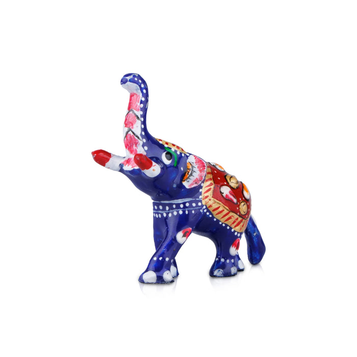 Elephant Statue - 1.5 x 2.5 Inches | Aluminium Airavat Elephant Sculpture/ Painted Elephant Idol for Home Decor - Table Stand Accessories