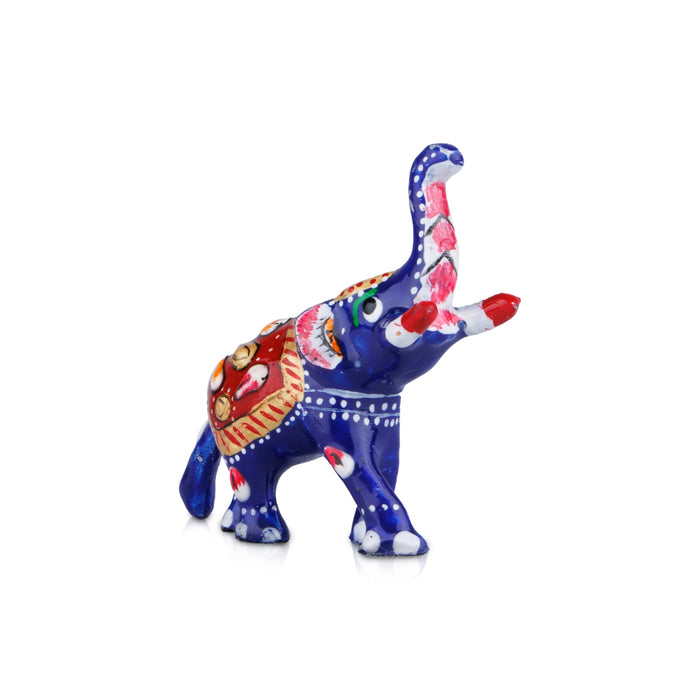 Elephant Statue - 1.5 x 2.5 Inches | Aluminium Airavat Elephant Sculpture/ Painted Elephant Idol for Home Decor - Table Stand Accessories