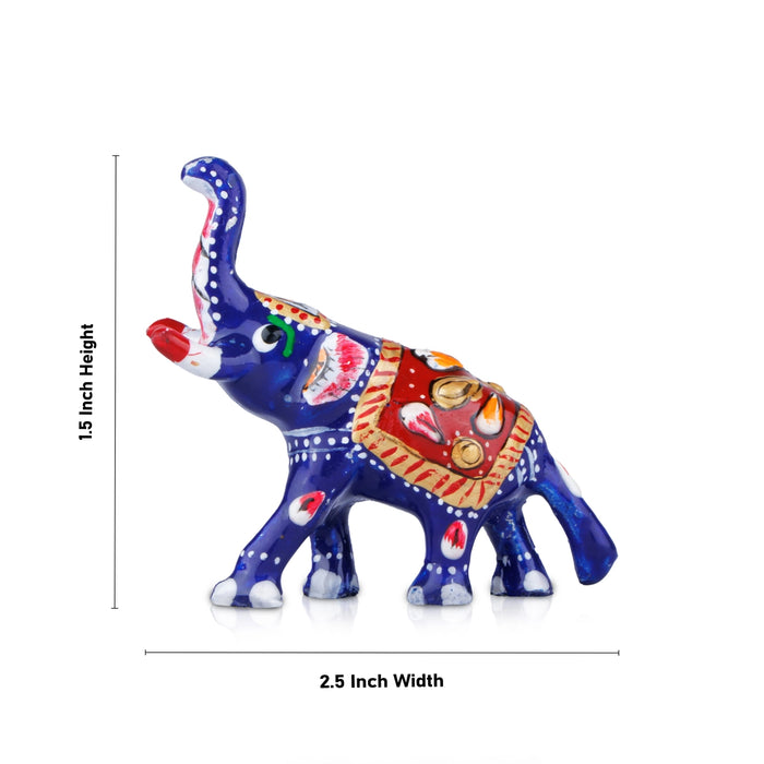Elephant Statue - 1.5 x 2.5 Inches | Aluminium Airavat Elephant Sculpture/ Painted Elephant Idol for Home Decor - Table Stand Accessories