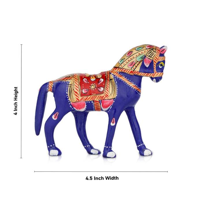 Horse Statue - 4 x 4.5 Inches | Aluminium Statue/ Painted Horse Sculpture/ Horse Idol for Home Decor - Table Stand Accessories