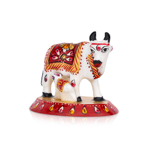 Cow And Calf Statue - 2 x 2.5 Inches | Aluminium Statue/ Painted Cow And Calf Idol for Home Decor - Table Stand Accessories