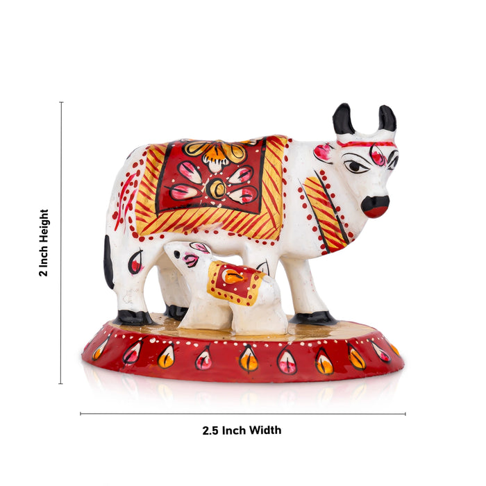 Cow And Calf Statue - 2 x 2.5 Inches | Aluminium Statue/ Painted Cow And Calf Idol for Home Decor - Table Stand Accessories