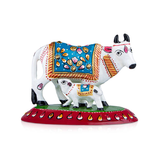 Cow And Calf Statue - 3 x 3.75 Inches | Aluminium Statue/ Painted Cow And Calf Idol for Home Decor - Table Stand Accessories