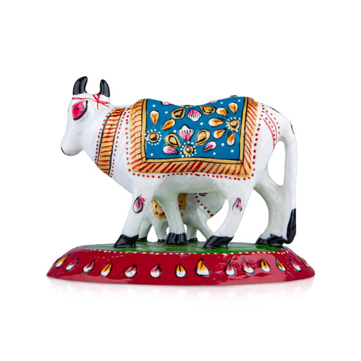 Cow And Calf Statue - 3 x 3.75 Inches | Aluminium Statue/ Painted Cow And Calf Idol for Home Decor - Table Stand Accessories