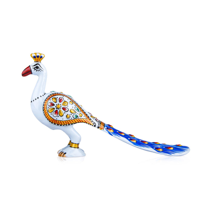Peacock Statue - 3 x 5.5 Inches | Painted Peacock Idol/ Aluminium Sculpture for Home Decor - Table Stand Accessories