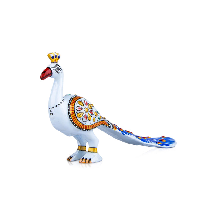 Peacock Statue - 3 x 5.5 Inches | Painted Peacock Idol/ Aluminium Sculpture for Home Decor - Table Stand Accessories