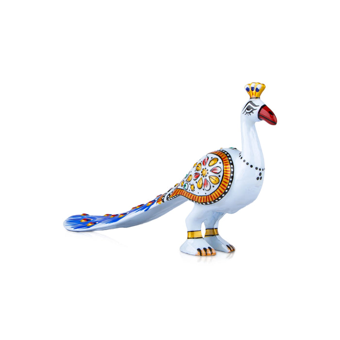 Peacock Statue - 3 x 5.5 Inches | Painted Peacock Idol/ Aluminium Sculpture for Home Decor - Table Stand Accessories