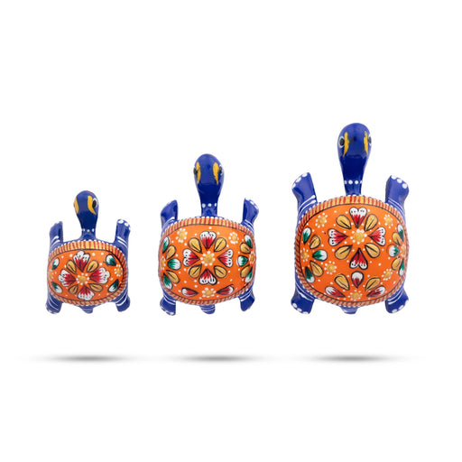 Tortoise Statue Set - 1.5 x 2.5 Inches | Aluminium Sculpture/ Blue Colour Painted Tortoise Sculpture for Home - Table Stand Accessories