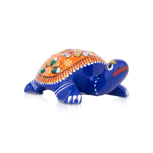 Tortoise Statue Set - 1.5 x 2.5 Inches | Aluminium Sculpture/ Blue Colour Painted Tortoise Sculpture for Home - Table Stand Accessories