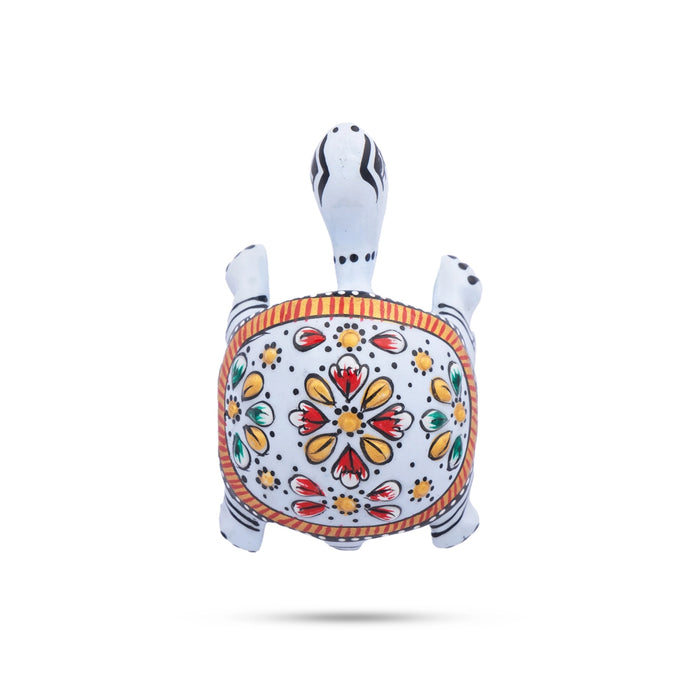 Tortoise Statue Set - 1.5 x 2.5 Inches | Aluminium Sculpture/ White Colour Painted Tortoise Sculpture for Home - Table Stand Accessories