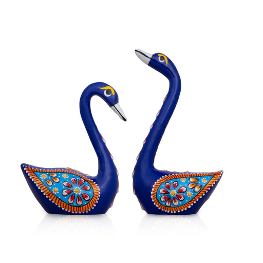 Swan Statue Pair - 4 x 2.5 Inches | Painting Swan Sculpture/ Metal Swan Showpiece for Home Decor - Table Stand Accessories