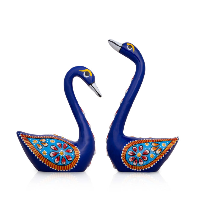 Swan Statue Pair - 4 x 2.5 Inches | Painting Swan Sculpture/ Metal Swan Showpiece for Home Decor - Table Stand Accessories