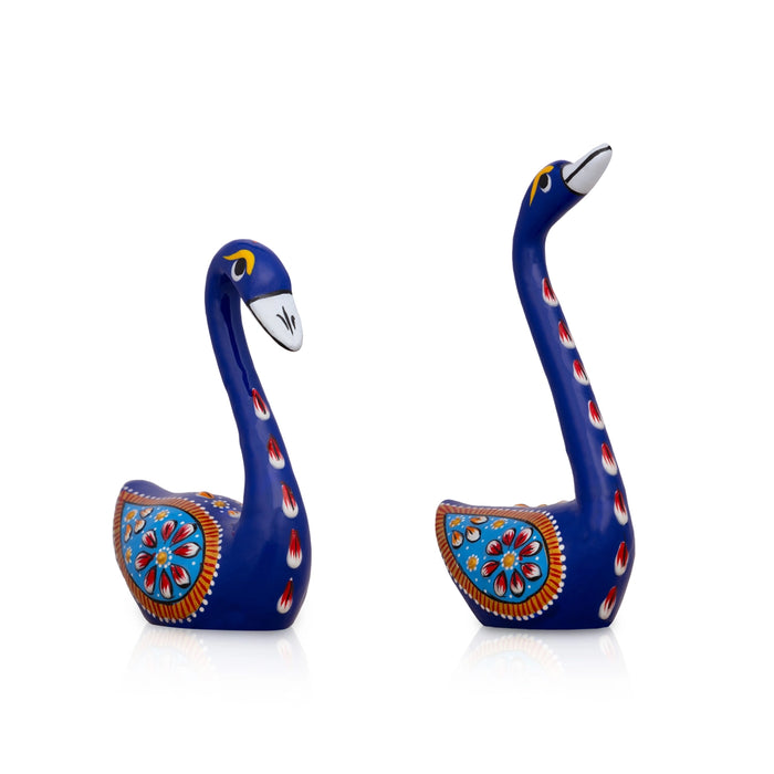 Swan Statue Pair - 4 x 2.5 Inches | Painting Swan Sculpture/ Metal Swan Showpiece for Home Decor - Table Stand Accessories