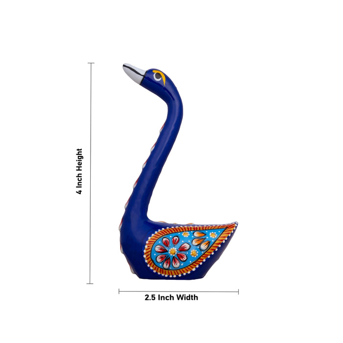 Swan Statue Pair - 4 x 2.5 Inches | Painting Swan Sculpture/ Metal Swan Showpiece for Home Decor - Table Stand Accessories