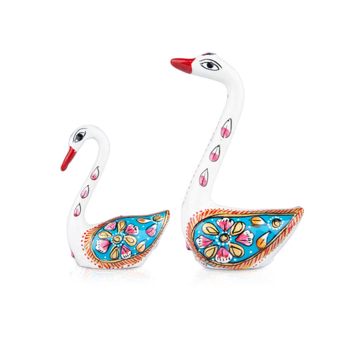 Swan Statue Pair - 3 x 2.5 Inches | Swan Sculpture/ Aluminium Murti for Home Decor - Table Stand Accessories