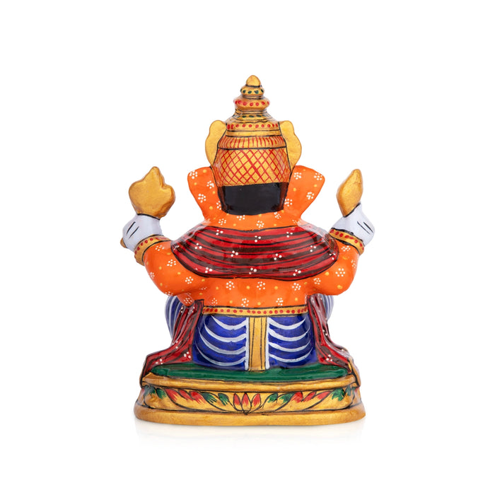 Ganesh Murti - 6 x 5 Inches | Aluminium Vinayagar Statue/ Sitting Ganesha Statue/ Painted Ganpati Murti for Pooja - Aluminium Murties