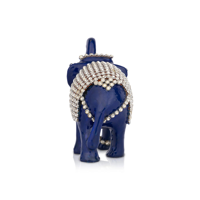 Painted Elephant Statue - 3 x 4.5 Inches | Aluminium Trunk Up Elephant Sculpture/ Stone Elephant Idol for Home - Table Stand Accessories