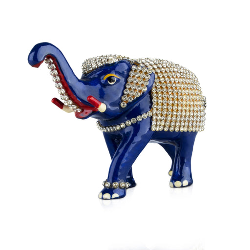 Painted Elephant Statue - 3.5 x 5.5 Inches | Aluminium Trunk Up Elephant Sculpture/ Stone Elephant Idol for Home - Table Stand Accessories