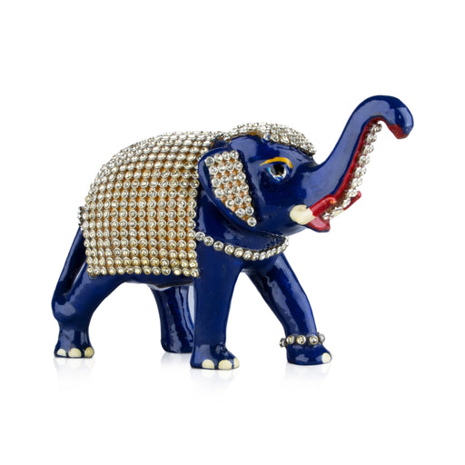 Painted Elephant Statue - 3.5 x 5.5 Inches | Aluminium Trunk Up Elephant Sculpture/ Stone Elephant Idol for Home - Table Stand Accessories