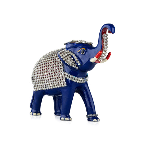 Painted Elephant Statue - 5 x 5.5 Inches | Aluminium Trunk Up Elephant Sculpture/ Stone Elephant Idol for Home - Table Stand Accessories