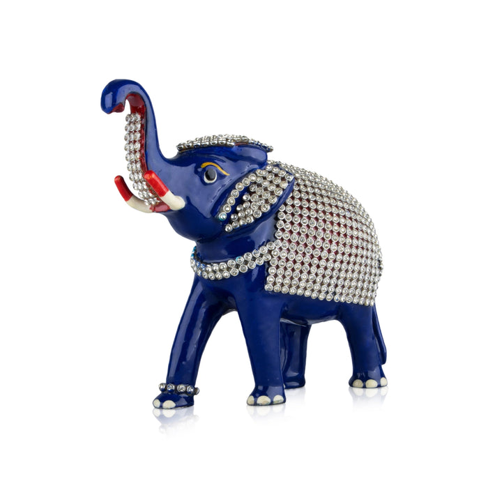 Painted Elephant Statue - 5 x 5.5 Inches | Aluminium Trunk Up Elephant Sculpture/ Stone Elephant Idol for Home - Table Stand Accessories