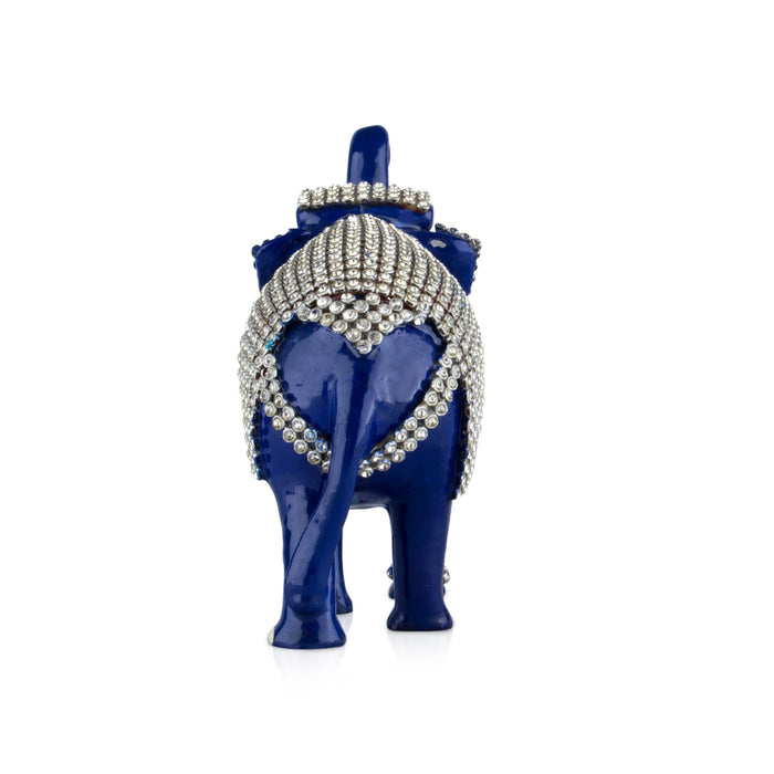 Painted Elephant Statue - 5 x 5.5 Inches | Aluminium Trunk Up Elephant Sculpture/ Stone Elephant Idol for Home - Table Stand Accessories