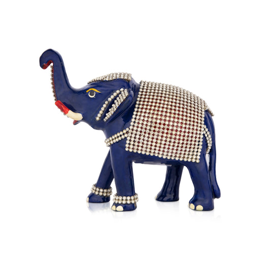 Painted Elephant Statue - 6 x 7 Inches | Aluminium Trunk Up Elephant Sculpture/ Stone Elephant Idol for Home - Table Stand Accessories