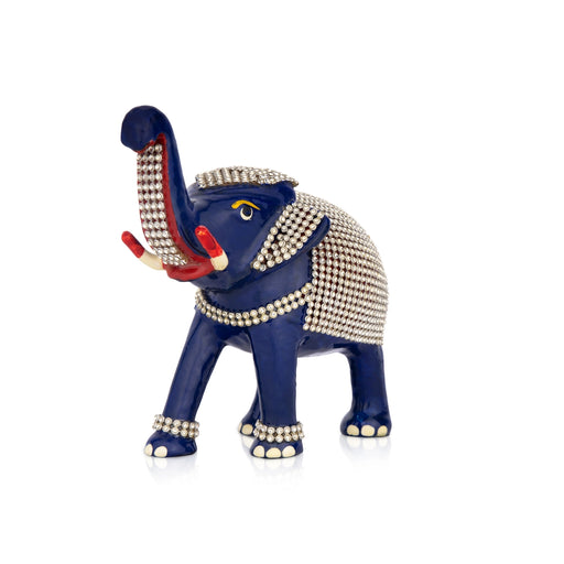 Painted Elephant Statue - 6 x 7 Inches | Aluminium Trunk Up Elephant Sculpture/ Stone Elephant Idol for Home - Table Stand Accessories