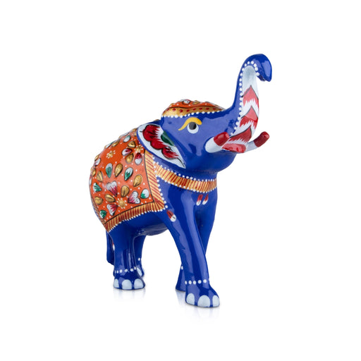 Painted Elephant Statue - 5 x 5 Inches | Trunk Up Elephant Sculpture/ Aluminium Elephant Idol for Home Decor - Table Stand Accessories