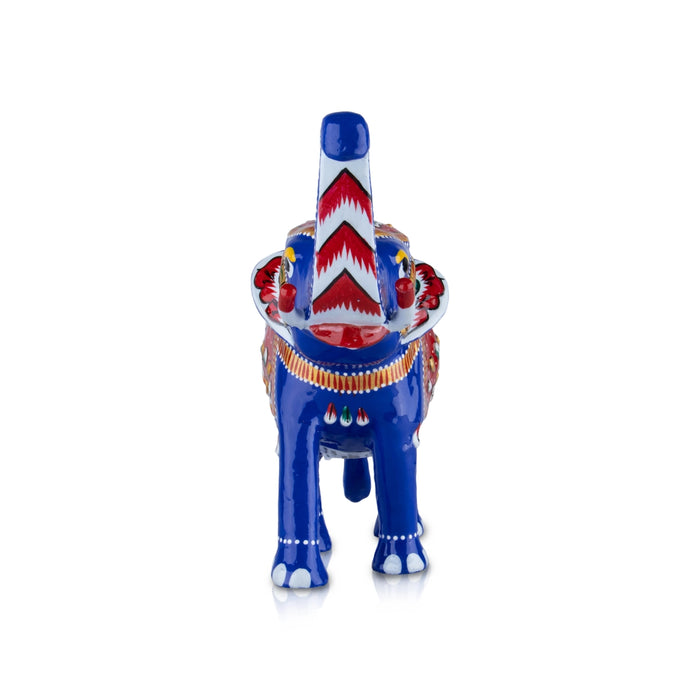 Painted Elephant Statue - 6 x 6 Inches | Trunk Up Elephant Sculpture/ Aluminium Elephant Idol for Home Decor - Table Stand Accessories