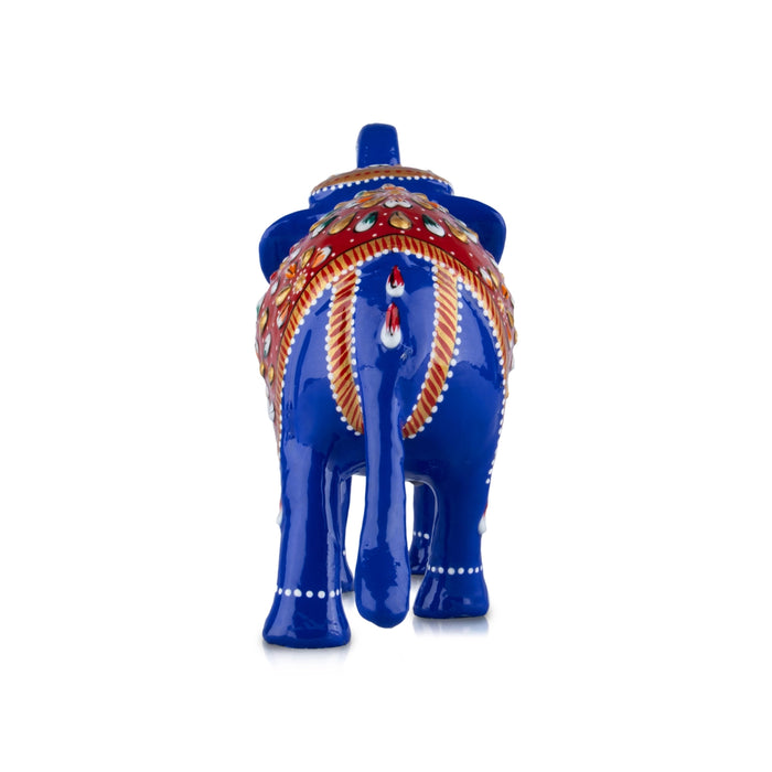 Painted Elephant Statue - 6 x 6 Inches | Trunk Up Elephant Sculpture/ Aluminium Elephant Idol for Home Decor - Table Stand Accessories