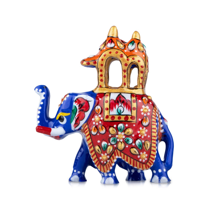 Elephant Statue - 3 x 2.5 Inches | Aluminium Ambari Elephant/ Painted Elephant Sculpture for Home Decor